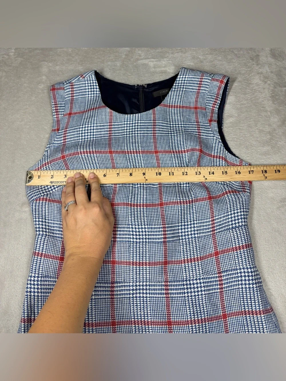 J.Crew Plaid 100% Linen Shift Cream Red Blue Academia Mini Dress Size 6